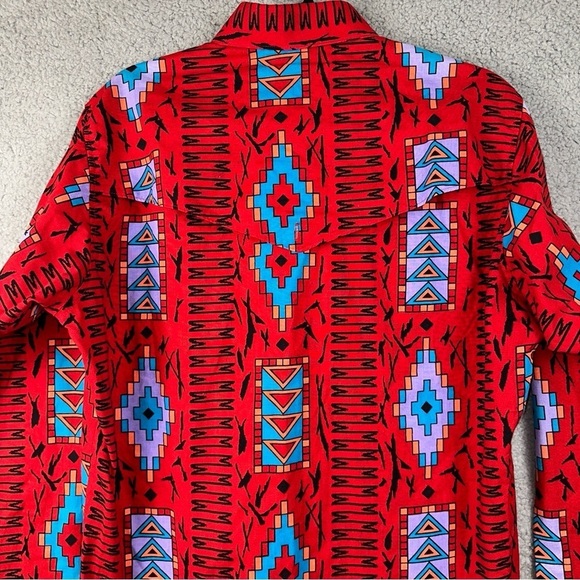 Wrangler Shirt Mens 15.5x33 Red Vintage Cowboy Cut Aztec Regular Fit X-Long Tail - Picture 10 of 14